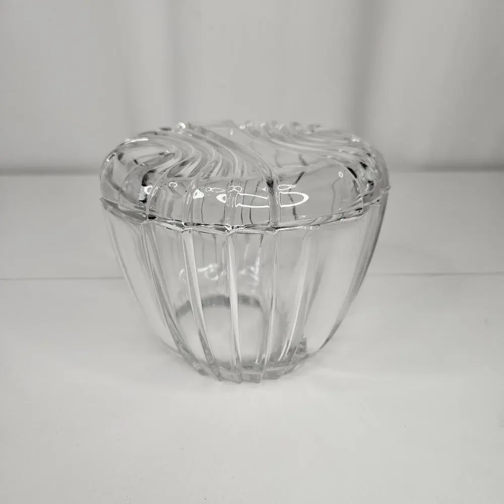 Vintage Art Deco Clear Glass Apothecary Candy Vanity Trinket Jar Lidded Canister